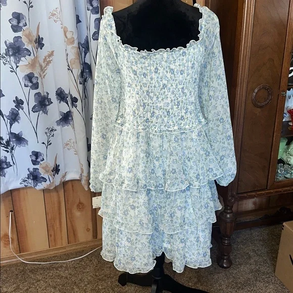 Ultra Flirt Spring and Summer Blue Floral Ruffle Tiered Dress - Picture 5 of 10